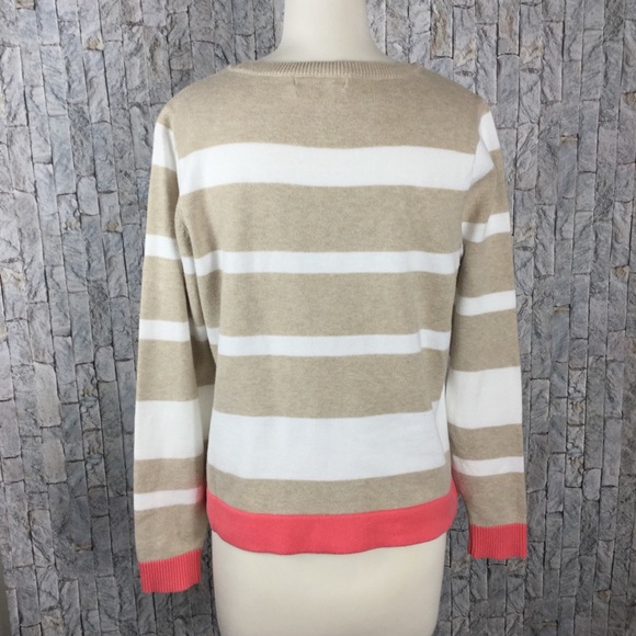 Liz Claiborne white/tan sweater, pink accents SZ M - Picture 2 of 3
